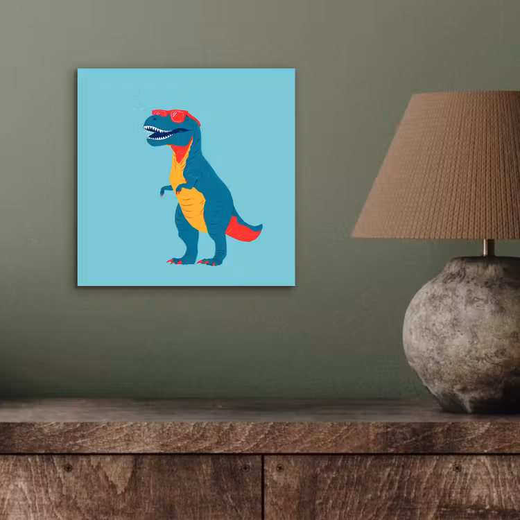 Aluminium schilderij - Dinosaurus - Blauw - Zonnebril — 3