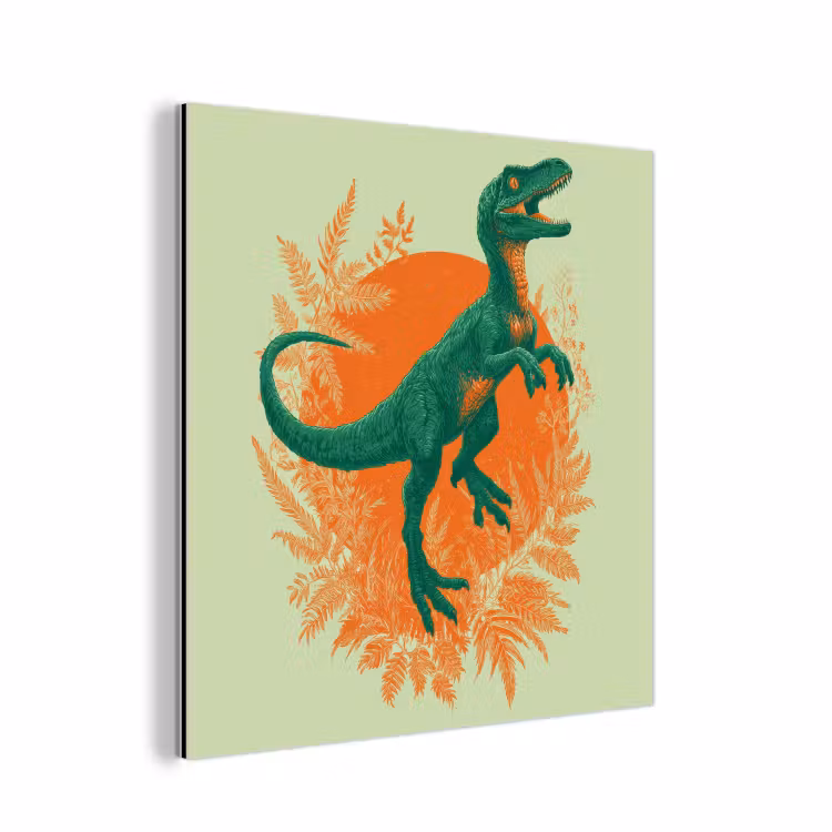 Aluminium schilderij - Dinosaurus - Groen - Planten - Cirkel — 1