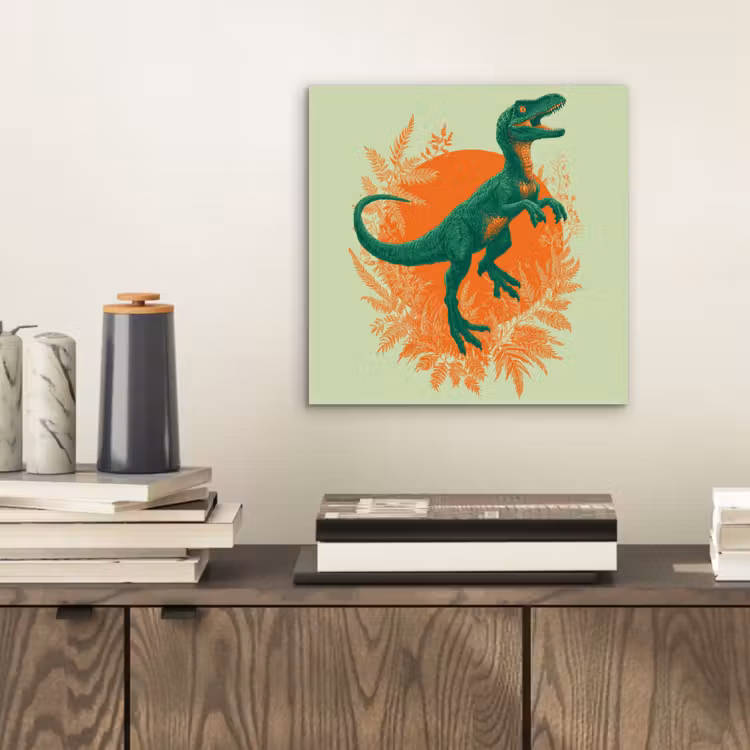 Aluminium schilderij - Dinosaurus - Groen - Planten - Cirkel — 2