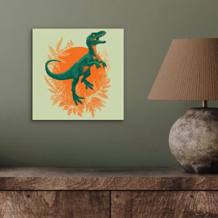 Aluminium schilderij - Dinosaurus - Groen - Planten - Cirkel — 3