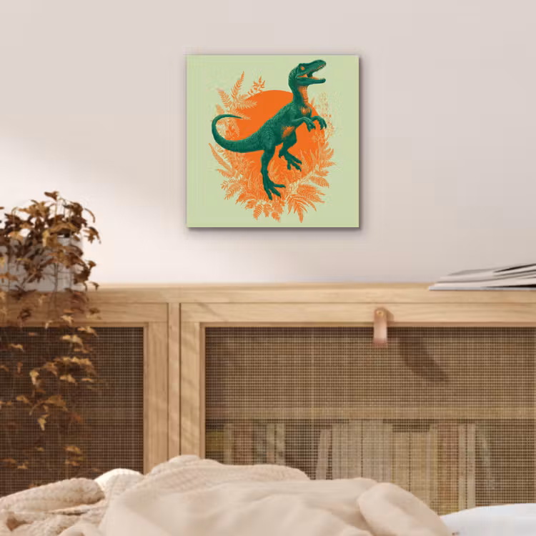 Aluminium schilderij - Dinosaurus - Groen - Planten - Cirkel — 4