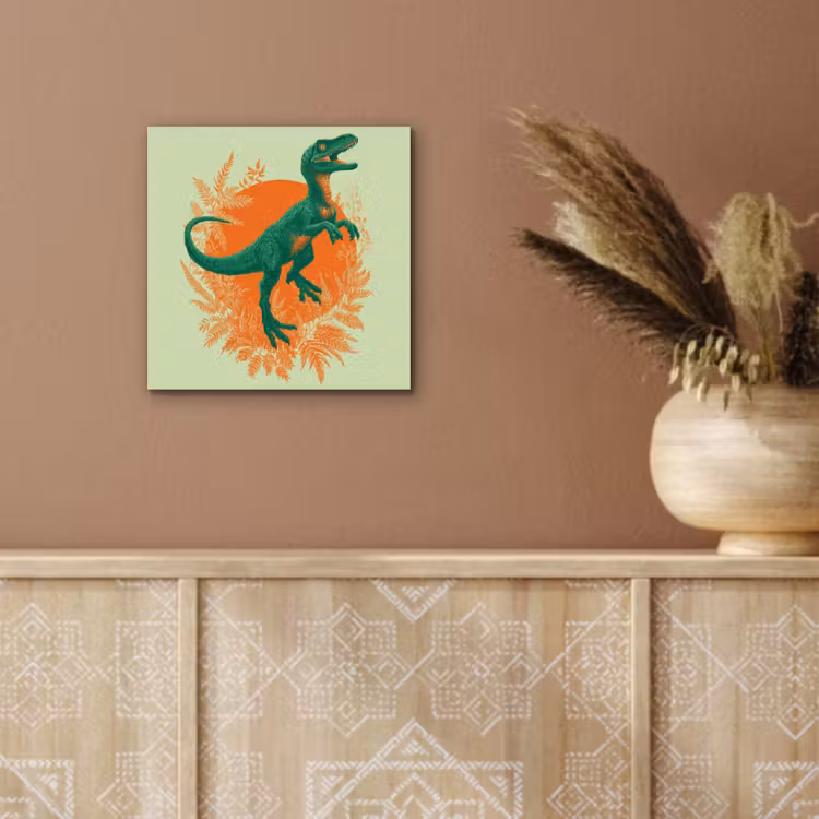 Aluminium schilderij - Dinosaurus - Groen - Planten - Cirkel — 5