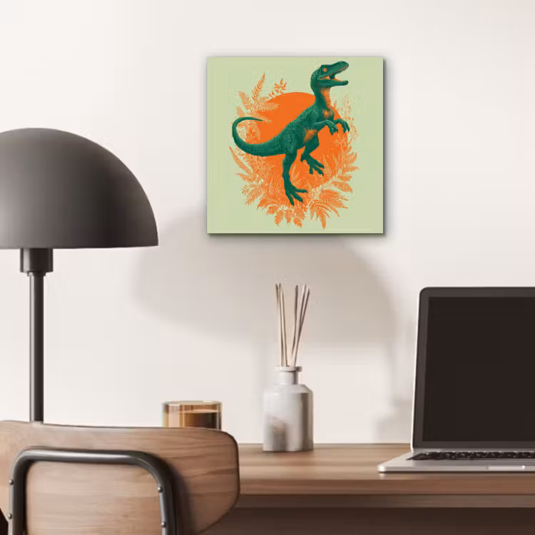Aluminium schilderij - Dinosaurus - Groen - Planten - Cirkel — 6