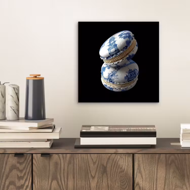 Aluminium schilderij - Eten - Macarons - Delfts blauw - Koekjes — 2