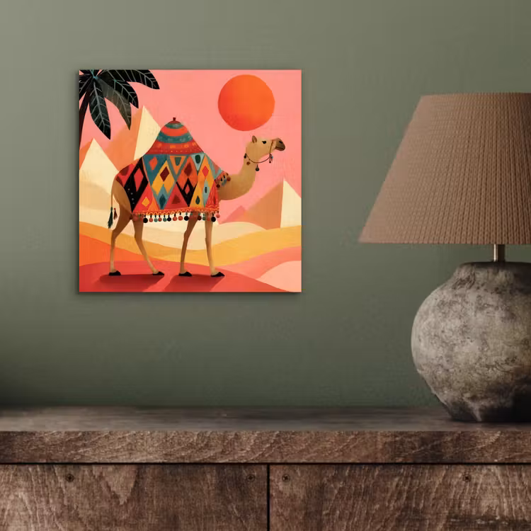 Aluminium schilderij - Kameel - Pyramides - Rode zon — 3
