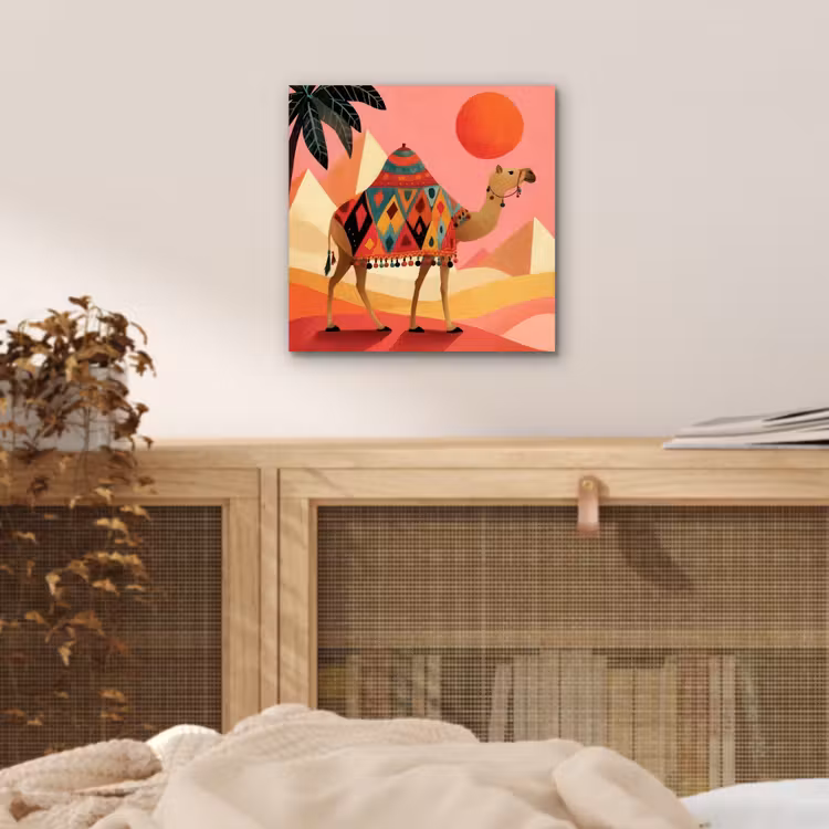 Aluminium schilderij - Kameel - Pyramides - Rode zon — 4