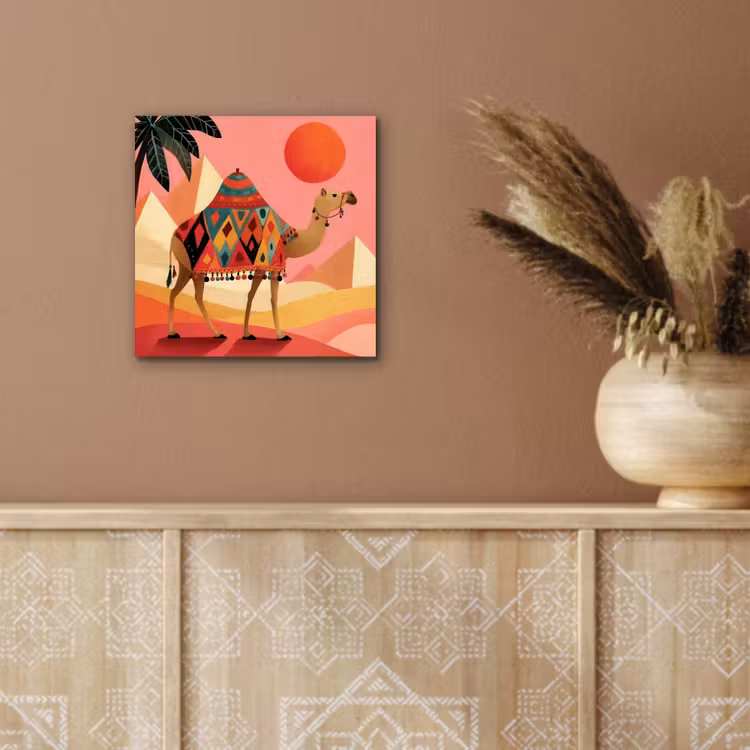 Aluminium schilderij - Kameel - Pyramides - Rode zon — 5