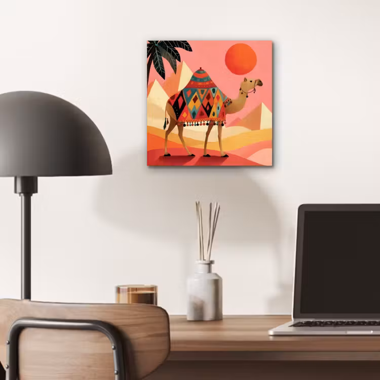 Aluminium schilderij - Kameel - Pyramides - Rode zon — 6