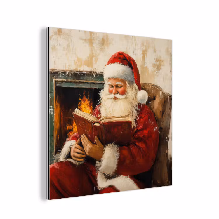 Aluminium schilderij - Kerst - Kerstman - Winter - Open Haard — 1