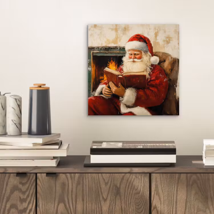 Aluminium schilderij - Kerst - Kerstman - Winter - Open Haard — 2
