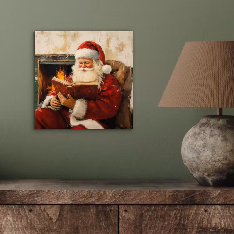 Aluminium schilderij - Kerst - Kerstman - Winter - Open Haard — 3