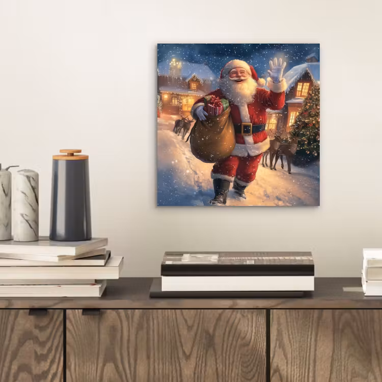 Aluminium schilderij - Kerstman - Dorp - Hert - Donker — 2