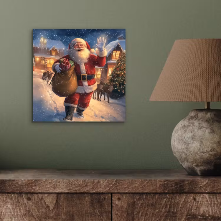 Aluminium schilderij - Kerstman - Dorp - Hert - Donker — 3