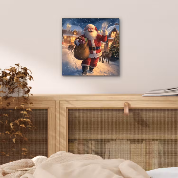 Aluminium schilderij - Kerstman - Dorp - Hert - Donker — 4