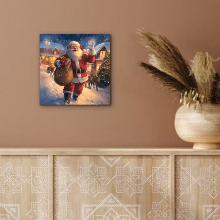 Aluminium schilderij - Kerstman - Dorp - Hert - Donker — 5