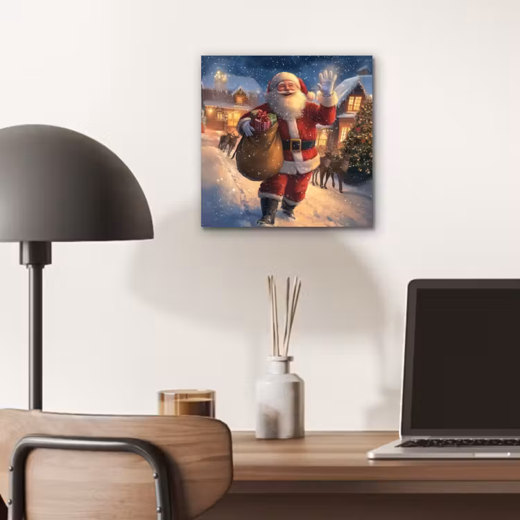 Aluminium schilderij - Kerstman - Dorp - Hert - Donker — 6