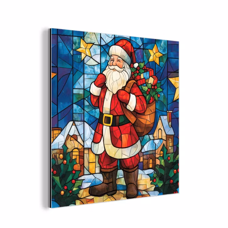 Aluminium schilderij - Kerstman - Glas - Kleurrijk — 1