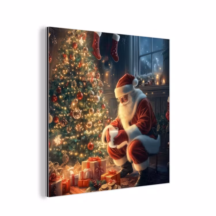 Aluminium schilderij - Kerstman - Haard - Donker — 1