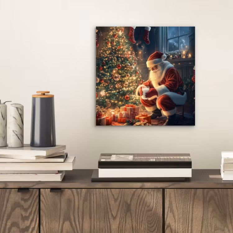 Aluminium schilderij - Kerstman - Haard - Donker — 2