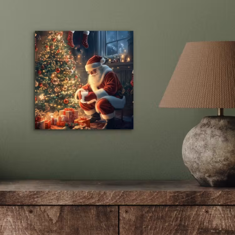 Aluminium schilderij - Kerstman - Haard - Donker — 3