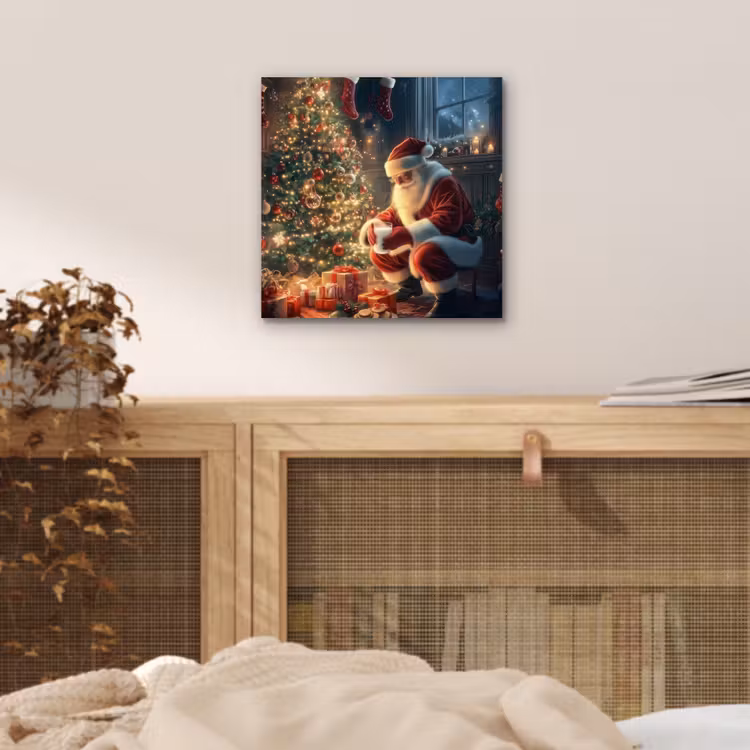 Aluminium schilderij - Kerstman - Haard - Donker — 4