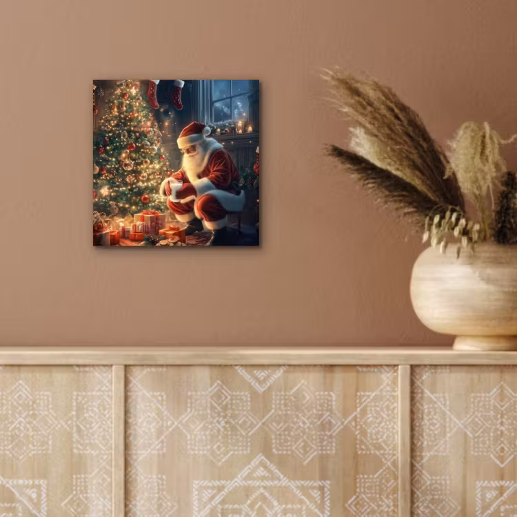 Aluminium schilderij - Kerstman - Haard - Donker — 5