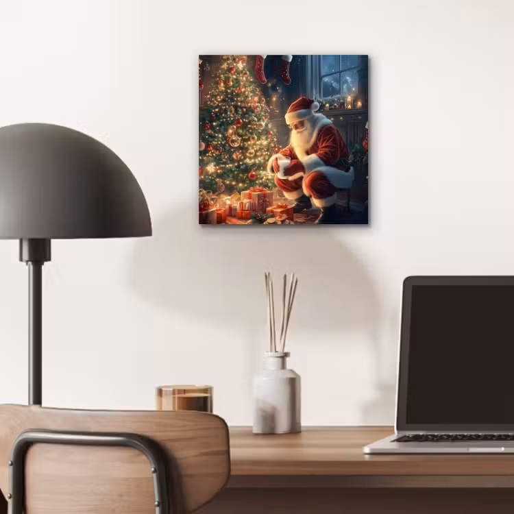 Aluminium schilderij - Kerstman - Haard - Donker — 6