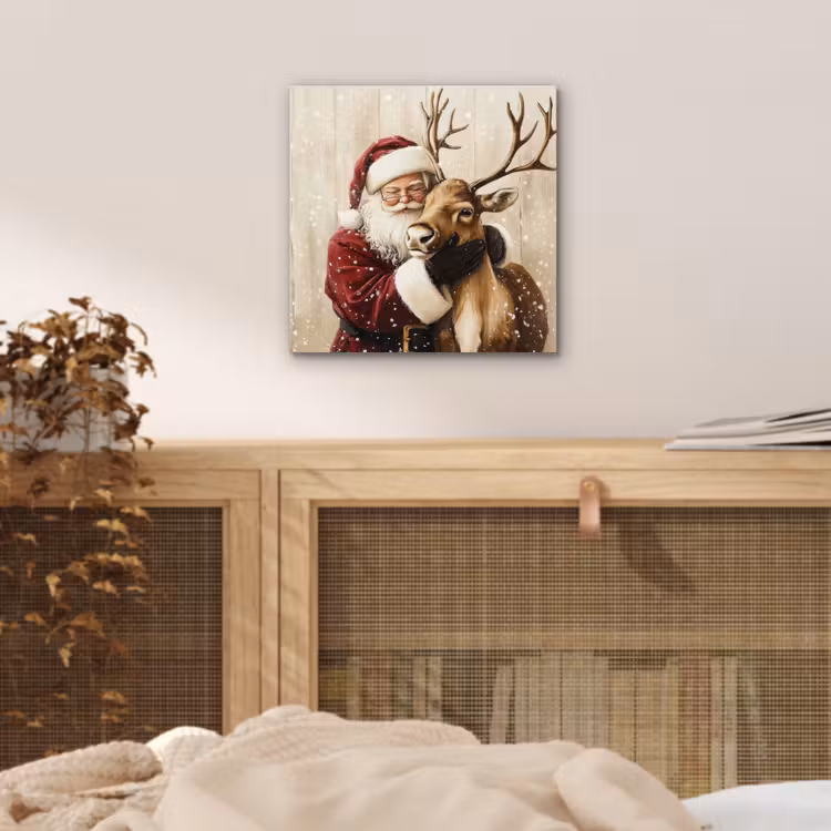Aluminium schilderij - Kerstman - Rendier - Sneeuw - Kleurrijk — 4