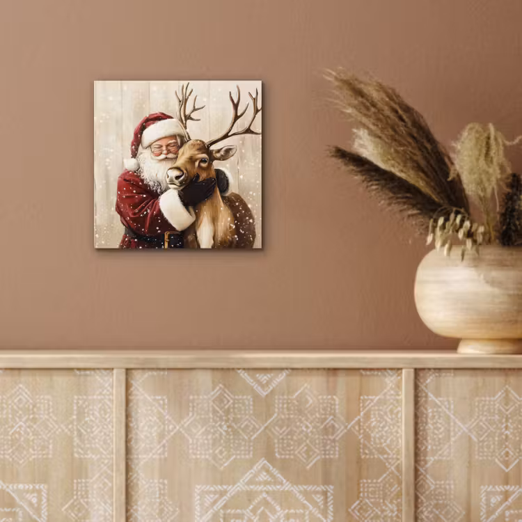 Aluminium schilderij - Kerstman - Rendier - Sneeuw - Kleurrijk — 5