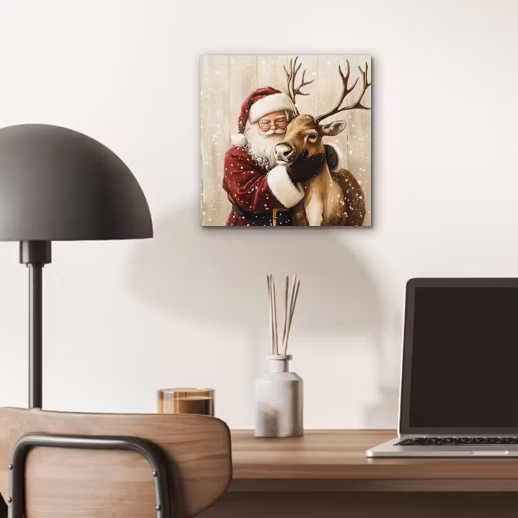 Aluminium schilderij - Kerstman - Rendier - Sneeuw - Kleurrijk — 6