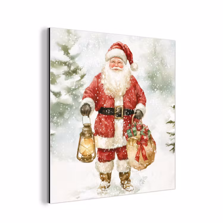 Aluminium schilderij - Kerstman- Winter - Sneeuw - Wit - Rood — 1