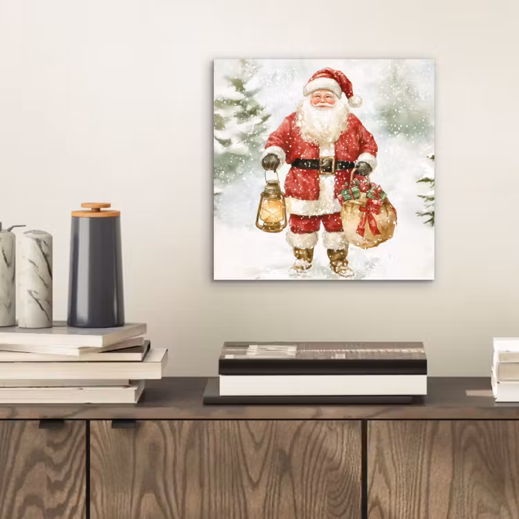 Aluminium schilderij - Kerstman- Winter - Sneeuw - Wit - Rood — 2