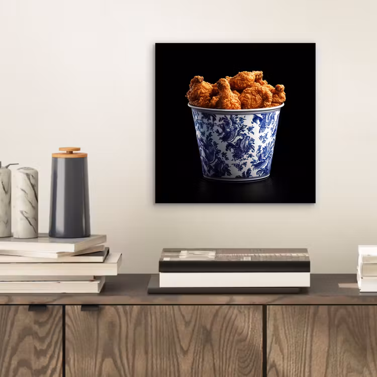 Aluminium schilderij - Kip - Bucket - Delfts blauw - Lekker — 2
