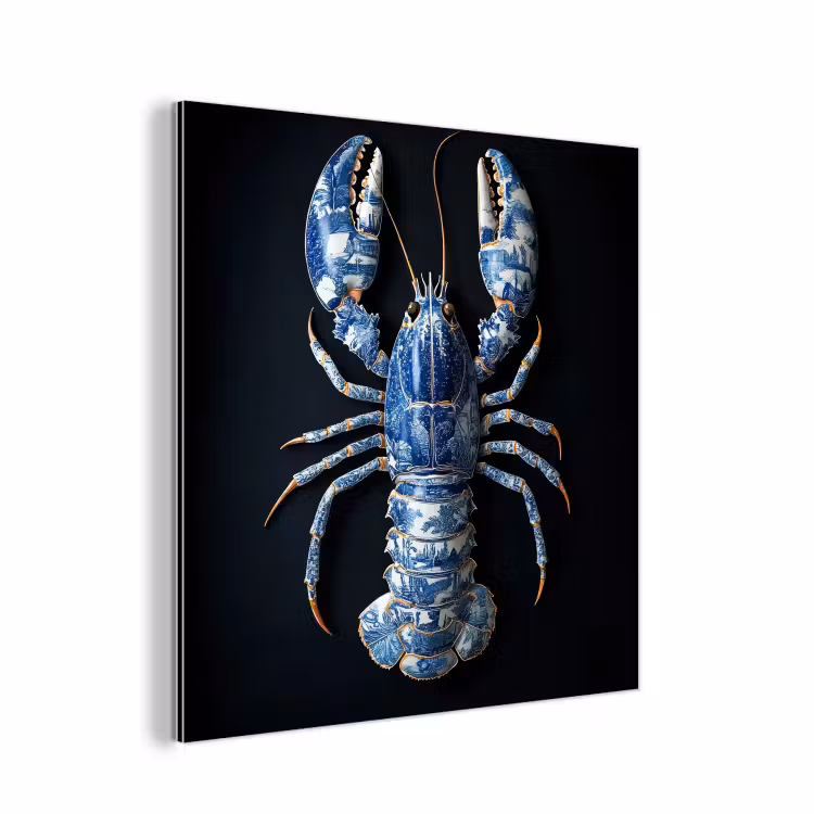 Aluminium schilderij - Kreeft - Delftsblauw - Schild - Stoer — 1