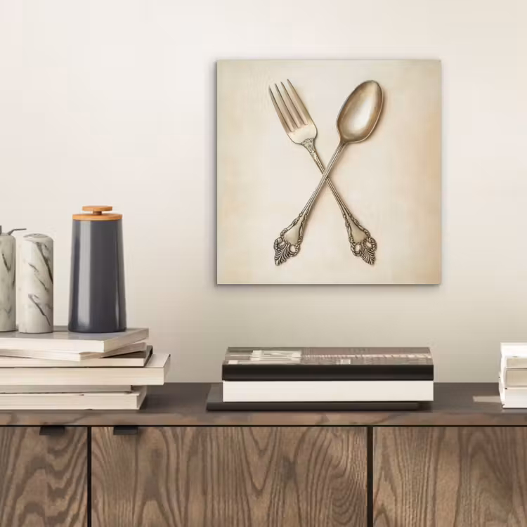 Aluminium schilderij - Beige - Vintage - Bestek — 2