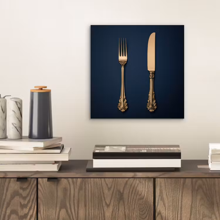Aluminium schilderij - Bestek - Donkerblauw - Goud — 2