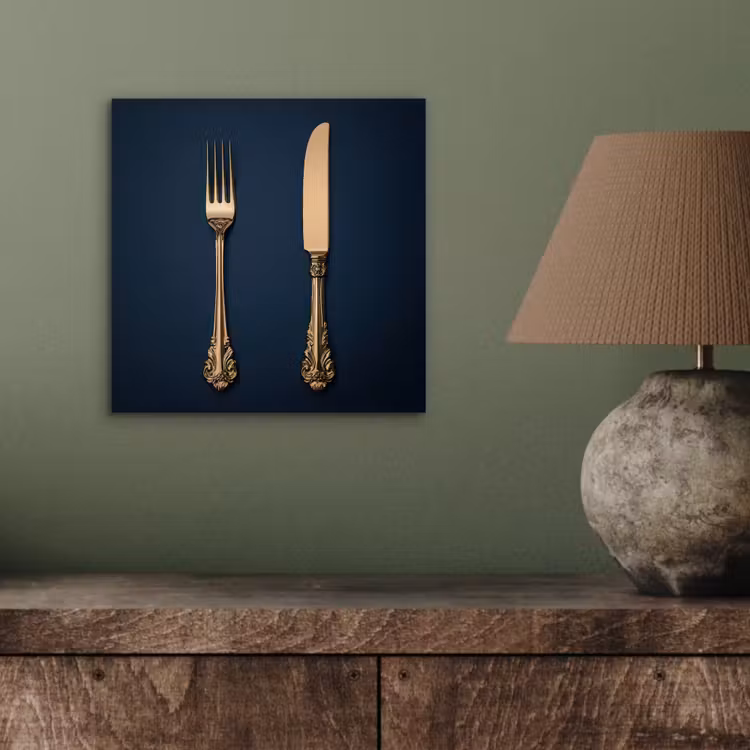 Aluminium schilderij - Bestek - Donkerblauw - Goud — 3
