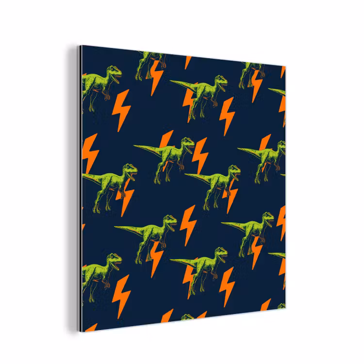 Aluminium schilderij - Bliksemschichten - Oranje - Dinosaurussen — 1