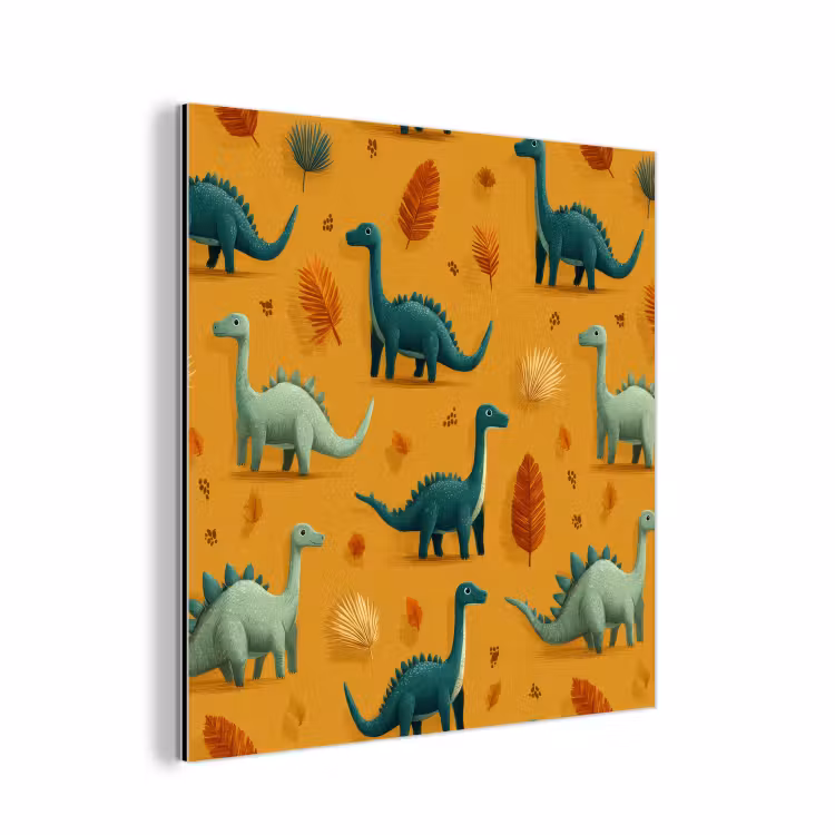 Aluminium schilderij - Dinosaurussen - Stekels - Herfstbladeren - Bruin — 1