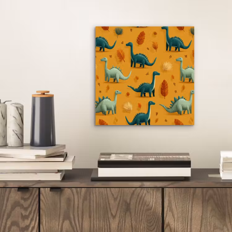 Aluminium schilderij - Dinosaurussen - Stekels - Herfstbladeren - Bruin — 2