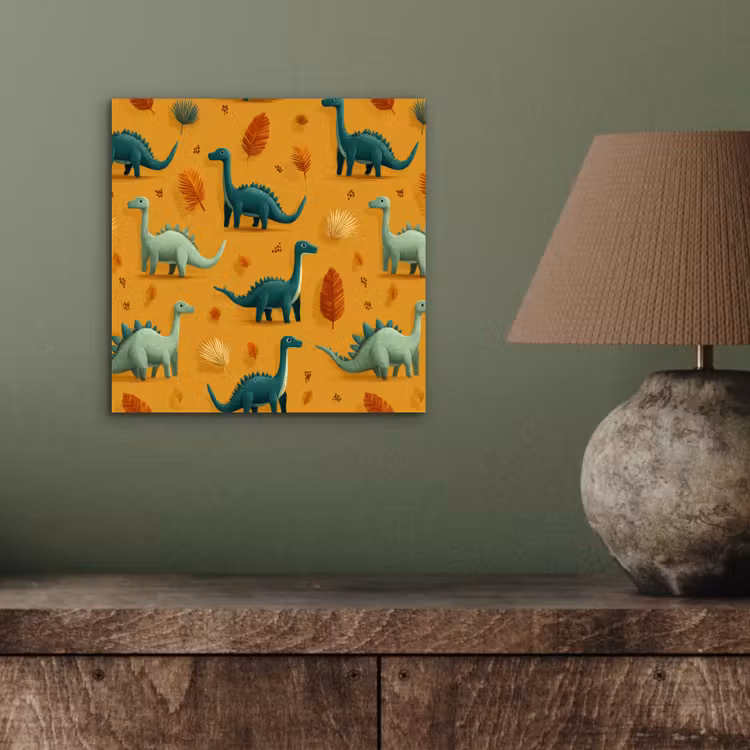Aluminium schilderij - Dinosaurussen - Stekels - Herfstbladeren - Bruin — 3