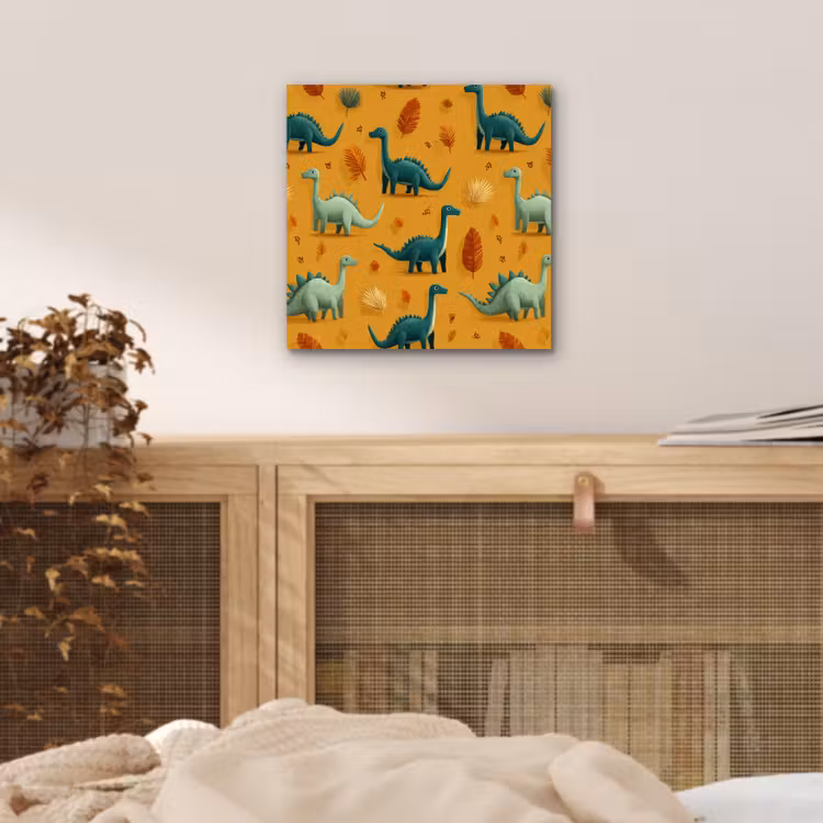 Aluminium schilderij - Dinosaurussen - Stekels - Herfstbladeren - Bruin — 4