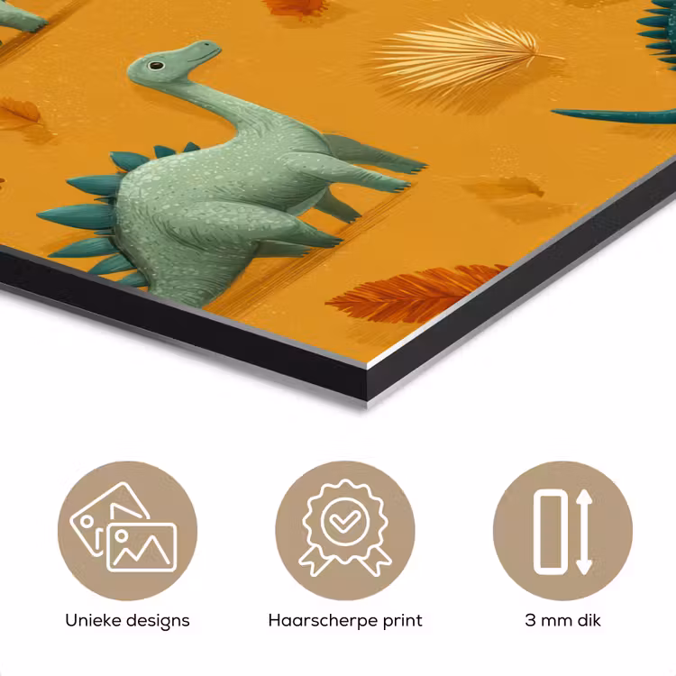 Aluminium schilderij - Dinosaurussen - Stekels - Herfstbladeren - Bruin — 7