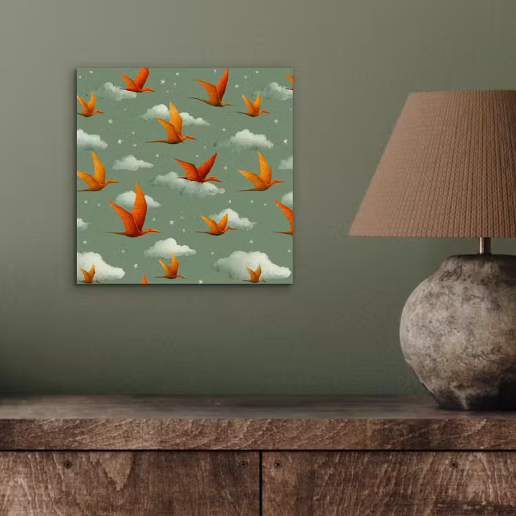 Aluminium schilderij - Dinosaurussen - Wolken - Sterren - Oranje — 3