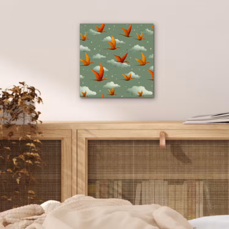 Aluminium schilderij - Dinosaurussen - Wolken - Sterren - Oranje — 4
