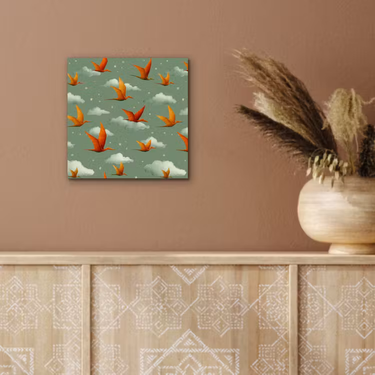 Aluminium schilderij - Dinosaurussen - Wolken - Sterren - Oranje — 5