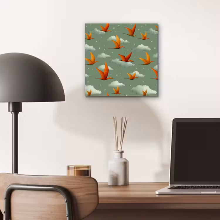 Aluminium schilderij - Dinosaurussen - Wolken - Sterren - Oranje — 6