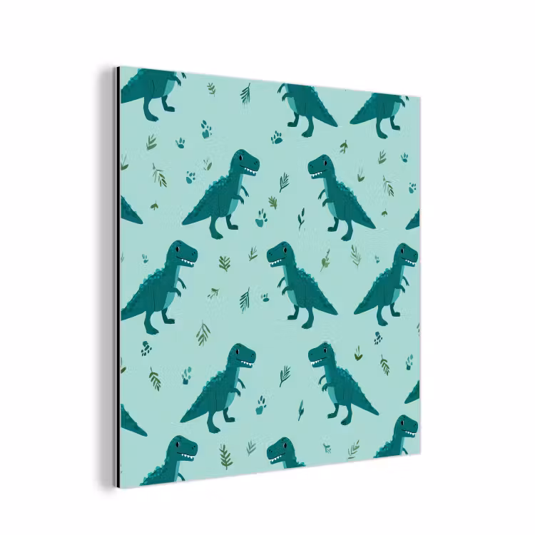 Aluminium schilderij - Donkergroen - Dinosaurussen - Afdrukken - Bladeren — 1