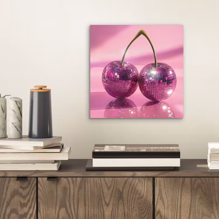 Aluminium schilderij - Glitter - Discobol - Roze - Kersen — 2