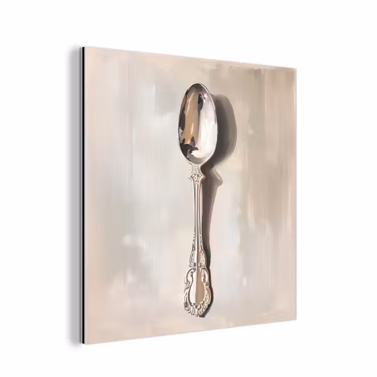 Aluminium schilderij - Lepel - Verf - Zilver — 1